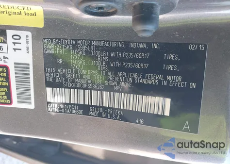 2015 Toyota Sienna Le 8 Passenger z USA, uszkodzony, nr VIN 5TDKK3DC0FS586262